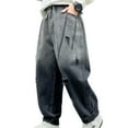 thumbnail image 1 of Boy's Casual Straight Leg Baggy Jeans Elastic Waist Loose Denim Pants with Pockets(Z10Black 9-10 Years), 1 of 4