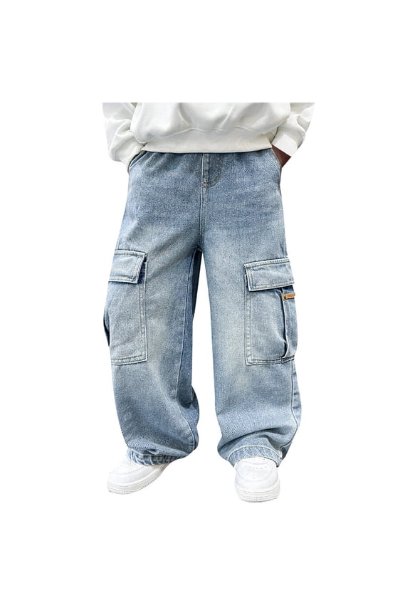 Boys Jeans Husky Fit – Relaxed Everyday Wear for Kids Boy's Casual Straight Leg Jeans Loose Denim Pants With Pockets