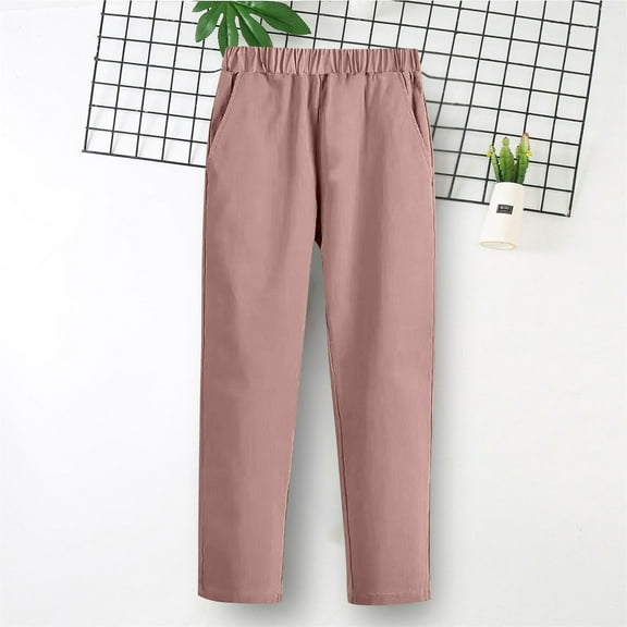 Boy's Casual Stretch Waist Pants Adjustable School Uniform Pants with Pockets Relaxed Straight Trousers Wrinkle Resistant