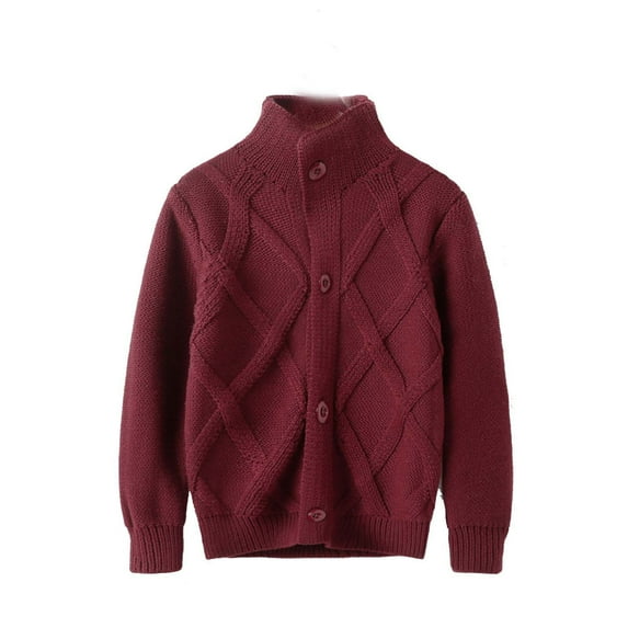 Boy's Chunky Knitted Cardigan, Button Front Turtleneck Cardigan Sweater Knitwear Jackets 110 3Y