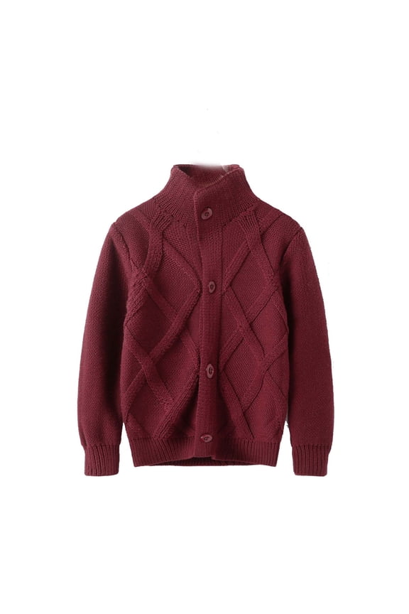 Boy's Chunky Knitted Cardigan, Button Front Turtleneck Cardigan Sweater Knitwear Jackets 140 9Y