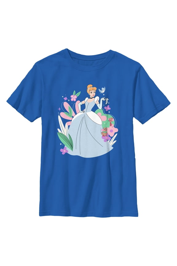Boy's Cinderella Floral Princess and Friends  Graphic Tee Royal Blue Medium