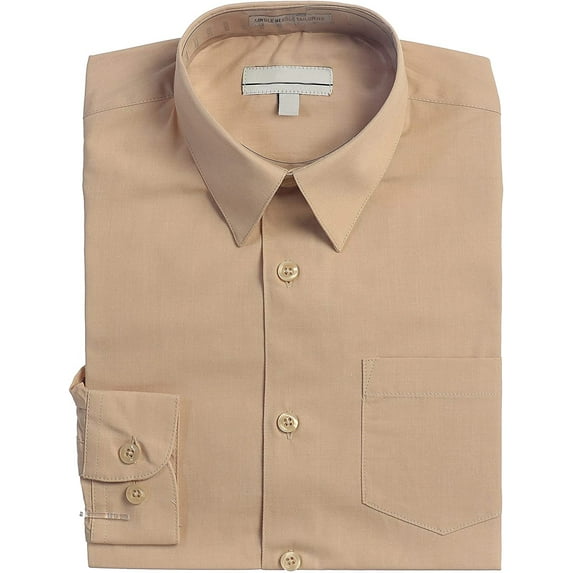 Boy's Classic Fit Long Sleeve Casual Button Down Toddler Kids Dress Shirt (Beige, 18)