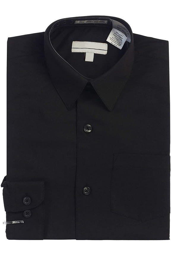 Boy's Classic Fit Long Sleeve Casual Button Down Toddler Kids Dress Shirt (Black, 16)