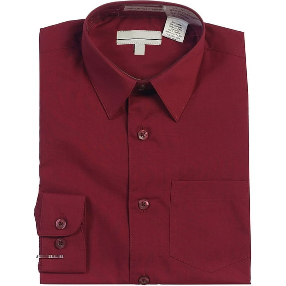 Boy's Classic Fit Long Sleeve Casual Button Down Toddler Kids Dress Shirt (Burgundy, 4)