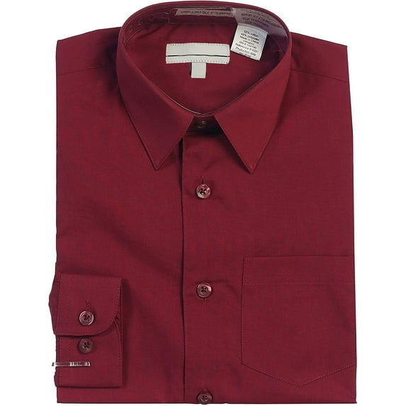 Boy's Classic Fit Long Sleeve Casual Button Down Toddler Kids Dress Shirt (Burgundy, 4)