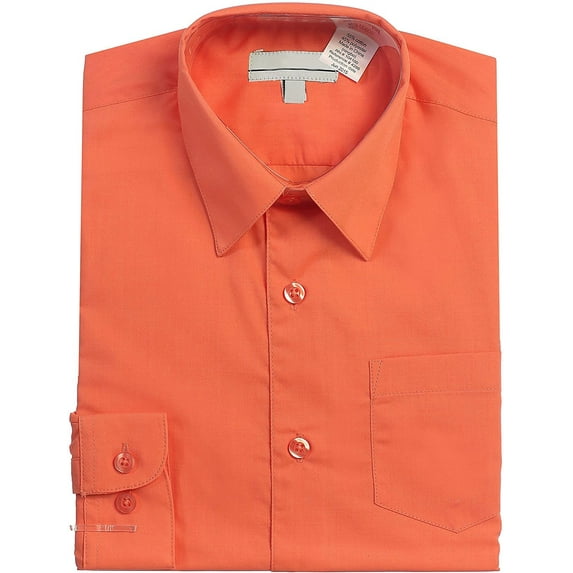 Boy's Classic Fit Long Sleeve Casual Button Down Toddler Kids Dress Shirt (Coral, 10)