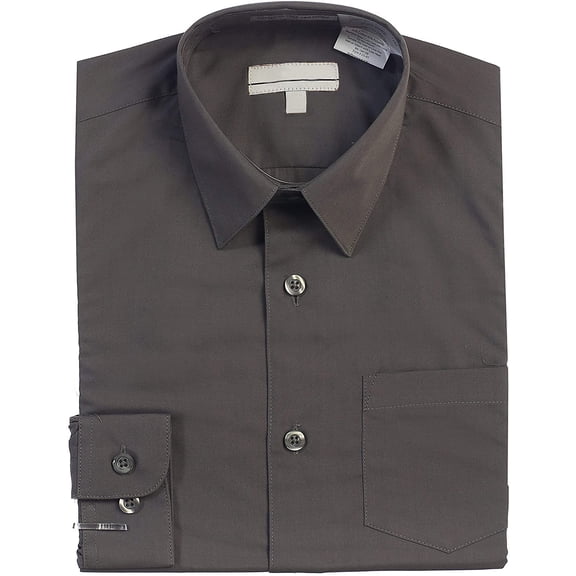 Boy's Classic Fit Long Sleeve Casual Button Down Toddler Kids Dress Shirt (Dark Gray, 16)