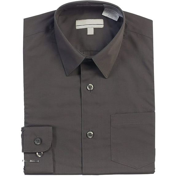 Boy's Classic Fit Long Sleeve Casual Button Down Toddler Kids Dress Shirt (Dark Gray, 16)