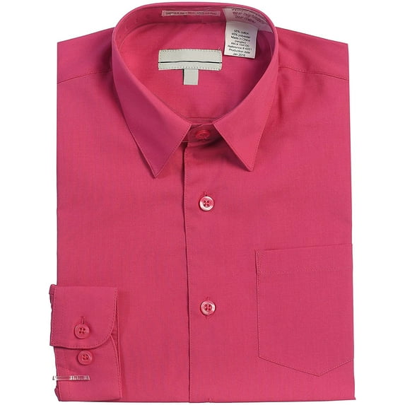 Boy's Classic Fit Long Sleeve Casual Button Down Toddler Kids Dress Shirt (Fuchsia, 8)