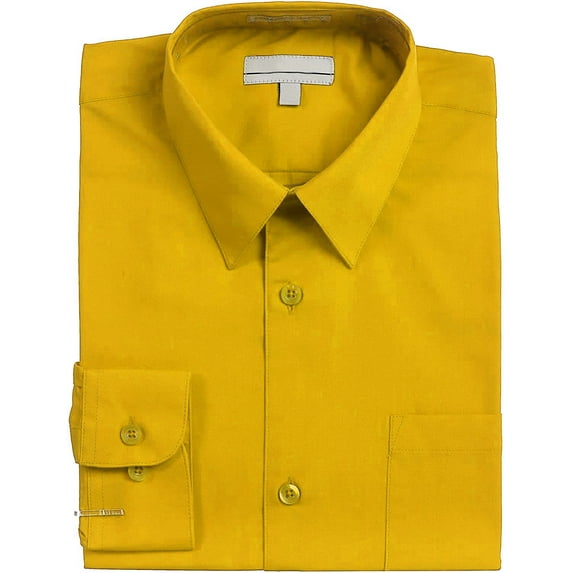 Boy's Classic Fit Long Sleeve Casual Button Down Toddler Kids Dress Shirt (Gold, 14)