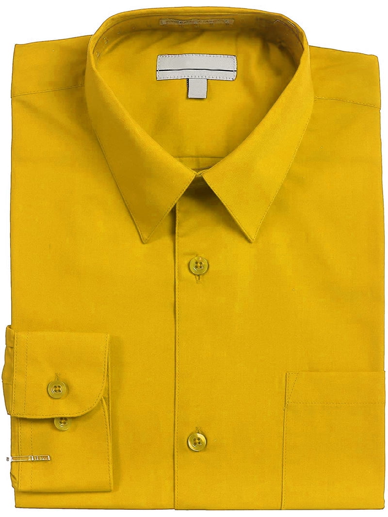 VKWEAR Boy's Classic Fit Long Sleeve Casual Button Down Toddler Kids Dress Shirt (Gold, 16)