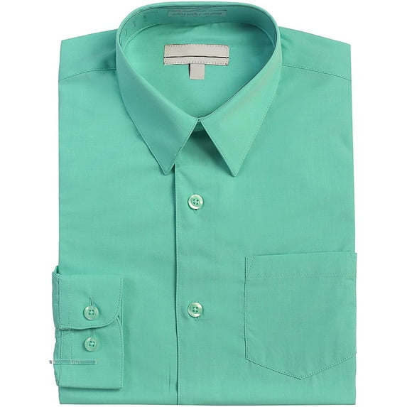 Boy's Classic Fit Long Sleeve Casual Button Down Toddler Kids Dress Shirt (Mint, 14)
