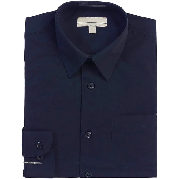 Boy's Classic Fit Long Sleeve Casual Button Down Toddler Kids Dress Shirt (Navy, 12)