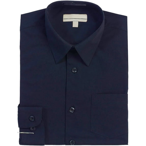 Boy's Classic Fit Long Sleeve Casual Button Down Toddler Kids Dress Shirt (Navy, 16)