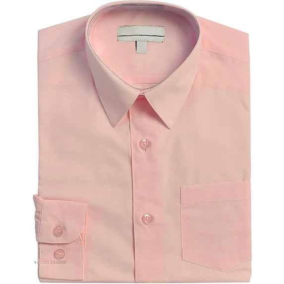 Boy's Classic Fit Long Sleeve Casual Button Down Toddler Kids Dress Shirt (New Pink, 12)