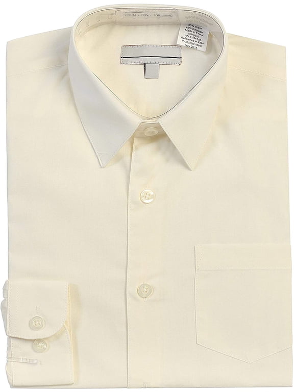 Boy's Classic Fit Long Sleeve Casual Button Down Toddler Kids Dress Shirt (Off White, 8)