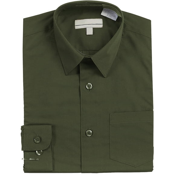 Boy's Classic Fit Long Sleeve Casual Button Down Toddler Kids Dress Shirt (Olive, 18)