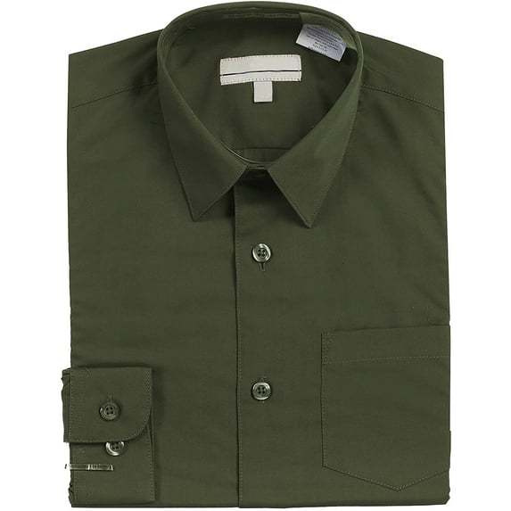 Boy's Classic Fit Long Sleeve Casual Button Down Toddler Kids Dress Shirt (Olive, 18)