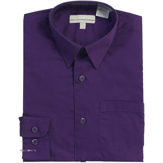 Boy's Classic Fit Long Sleeve Casual Button Down Toddler Kids Dress Shirt (Purple, 14)