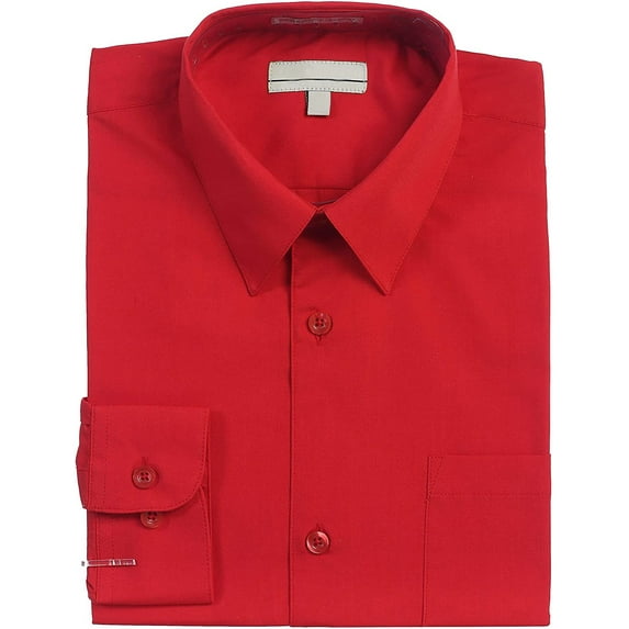 Boy's Classic Fit Long Sleeve Casual Button Down Toddler Kids Dress Shirt (Red, 18)
