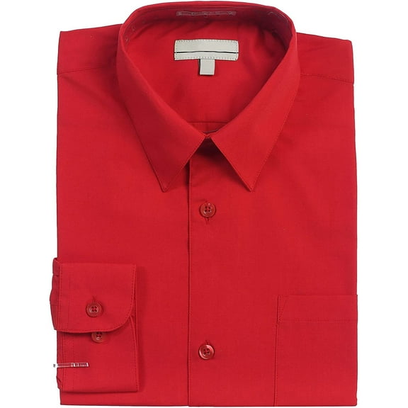 Boy's Classic Fit Long Sleeve Casual Button Down Toddler Kids Dress Shirt (Red, 8)