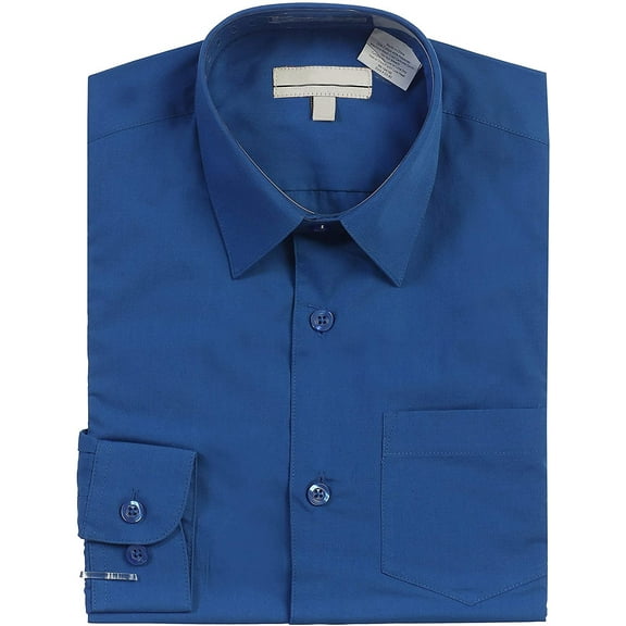 Boy's Classic Fit Long Sleeve Casual Button Down Toddler Kids Dress Shirt (Royal Blue, 16)