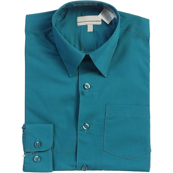 Boy's Classic Fit Long Sleeve Casual Button Down Toddler Kids Dress Shirt (Teal Blue, 4)