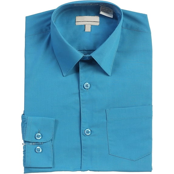 Boy's Classic Fit Long Sleeve Casual Button Down Toddler Kids Dress Shirt (Turquoise, 10)