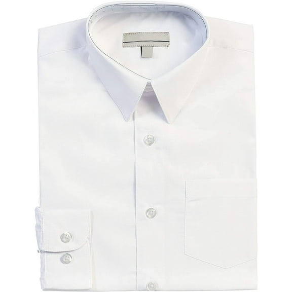 Boy's Classic Fit Long Sleeve Casual Button Down Toddler Kids Dress Shirt (White, 16)