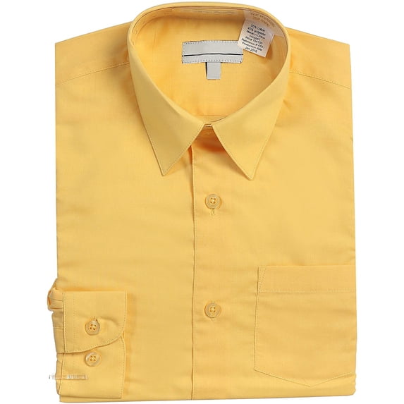 Boy's Classic Fit Long Sleeve Casual Button Down Toddler Kids Dress Shirt (Yellow, 14)