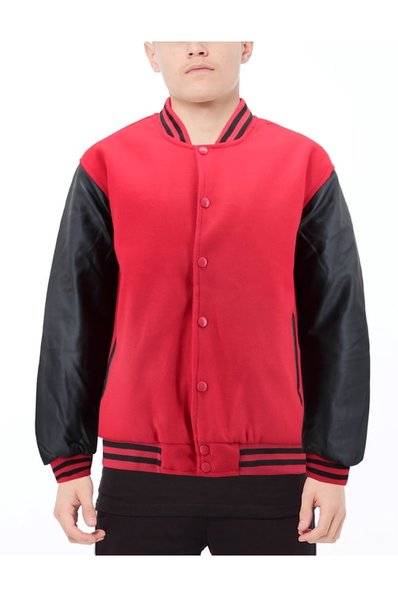 Boy's Classic Two Tone Snap Button College Sports Kids Letterman Varsity Jacket (Red/Black, S(8))