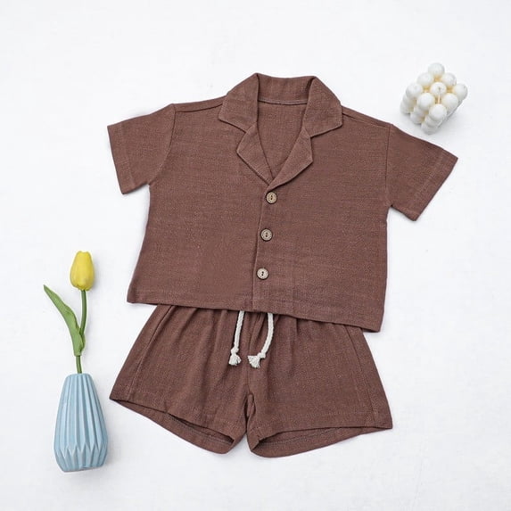 Boy's Clothing Coffee Short Sleeve Button Down Shirt Top Shorts Set Baby Boy Summer Clothes Beach Casual Clothe