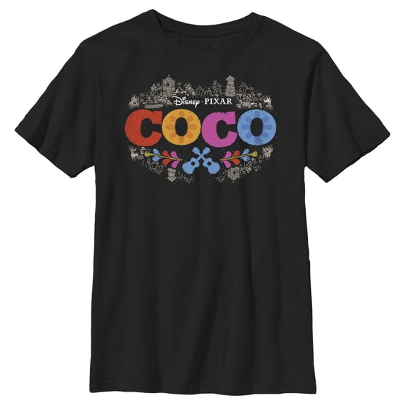Boy's Coco Classic Logo Solid  Graphic Tee Black Medium
