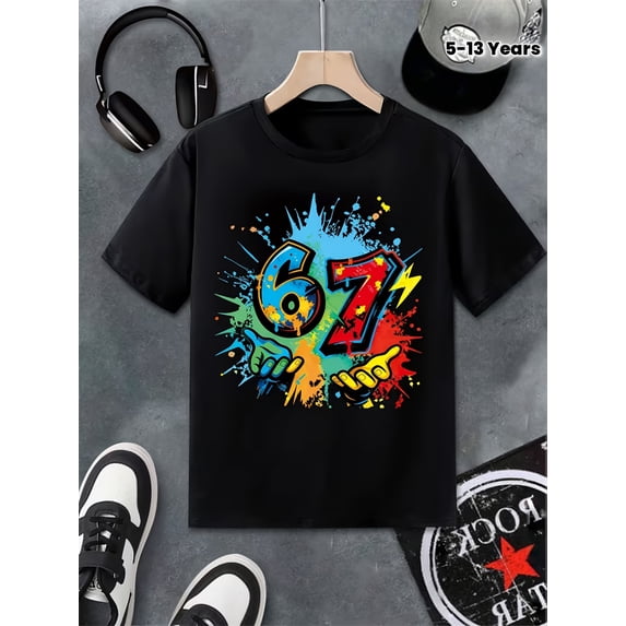 Boy's Colorful Graffiti Paint Splatter Number 67 T-Shirt