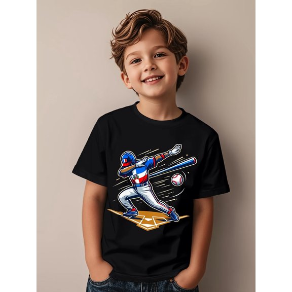 Boy's Cool Athletic Dabbing Baseball Player T-Shirt