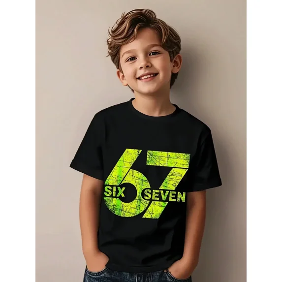 Boy's Cool Casual Number 67 Graphic Print T-Shirt