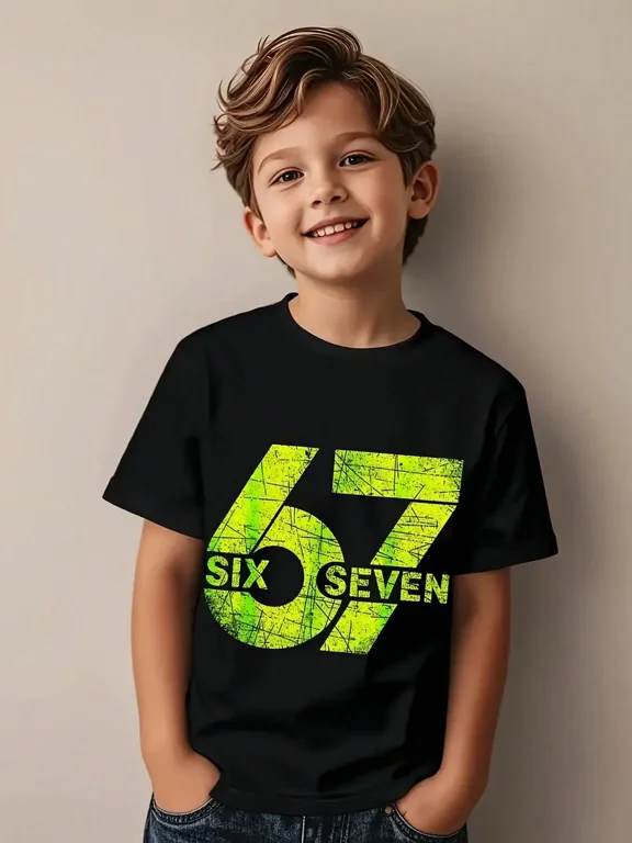 Boy's Cool Casual Number 67 Graphic Print T-Shirt