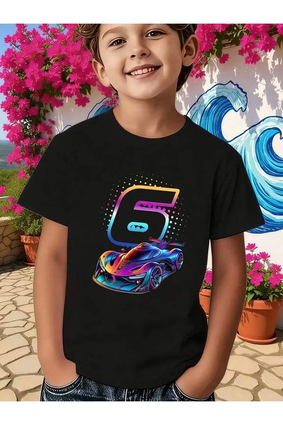 Boy's Cool Colorful Racing Car Number 6 Graphic T-Shirt