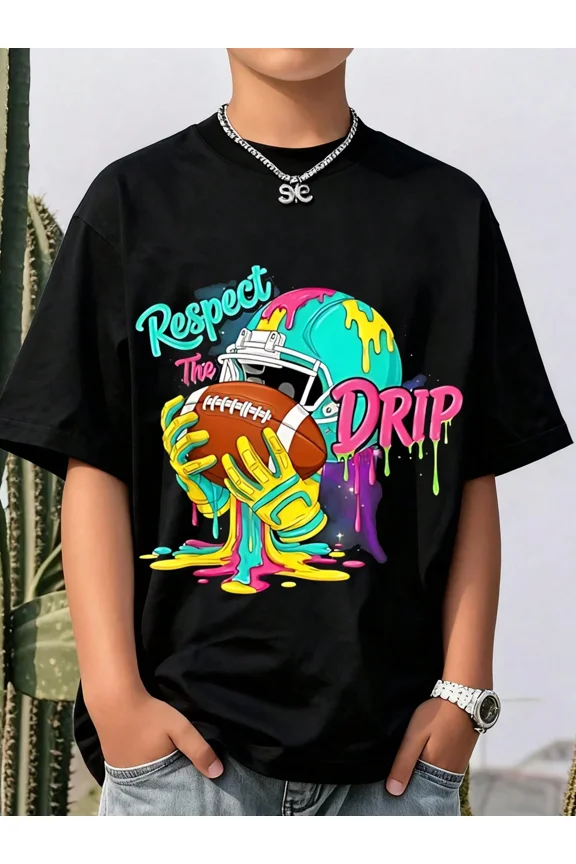 Boy's Cool Graffiti Football Respect Drip Graphic T-Shirt