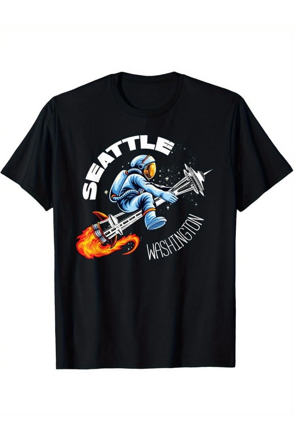 Boy's Cool Retro Space Astronaut Seattle Rocket Graphic T-Shirt