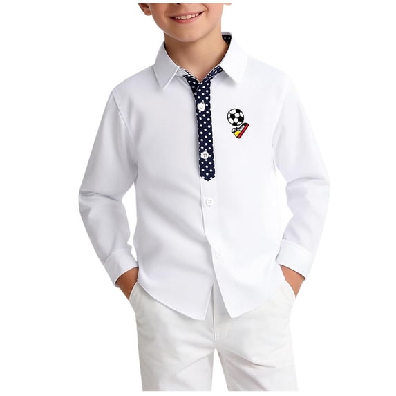 Boy's Cotton Long Sleeve Shirt Kids Button Down Collared Shirts Lightweight Preppy Casual Uniform School Dress Shirts