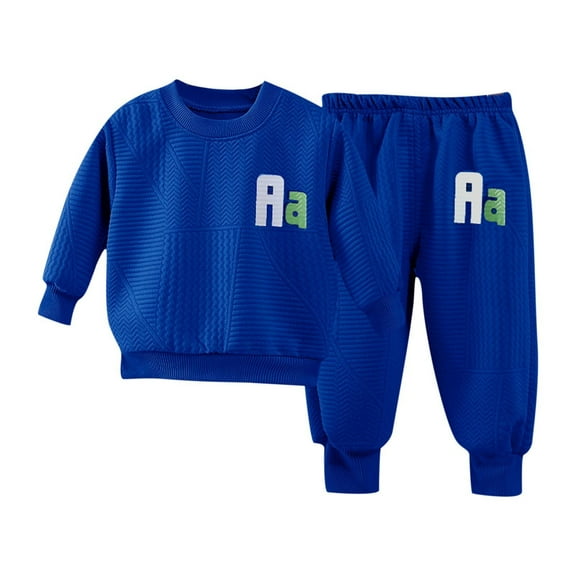 Boy's Cotton Sweatsuit Set - Kids 2 Piece Active Crewneck Sweatshirt and Jogger Pants Suit - Activewear Fall Set for Girls Blue 3Y