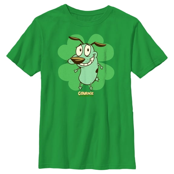 Boy's Courage the Cowardly Dog St. Patrick’s Day Clover  Graphic Tee Kelly Green Small