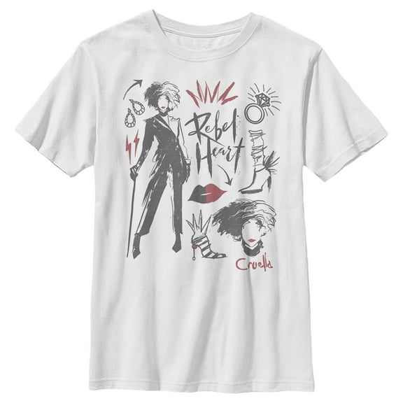 Boy's Cruella Fashion Drawings  Graphic Tee White X Small
