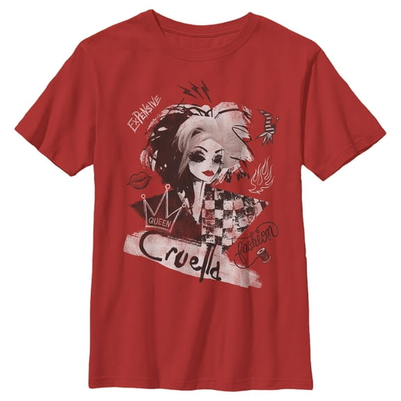Boy's Cruella Fashion Sketch Graphic Tee Red X Small