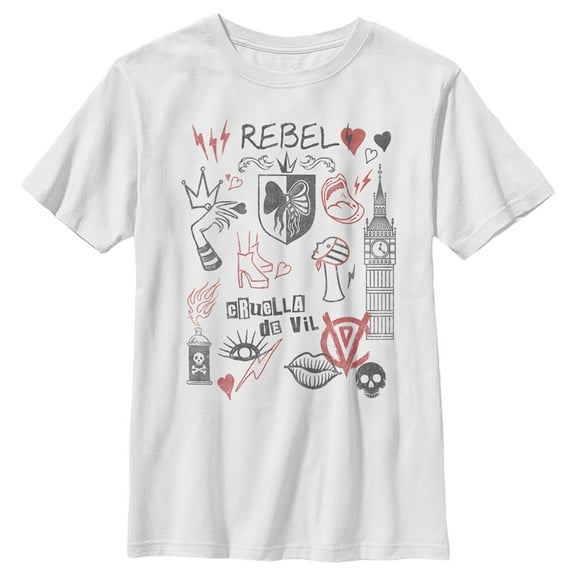 Boy's Cruella Rebel Icons Graphic Tee White Medium