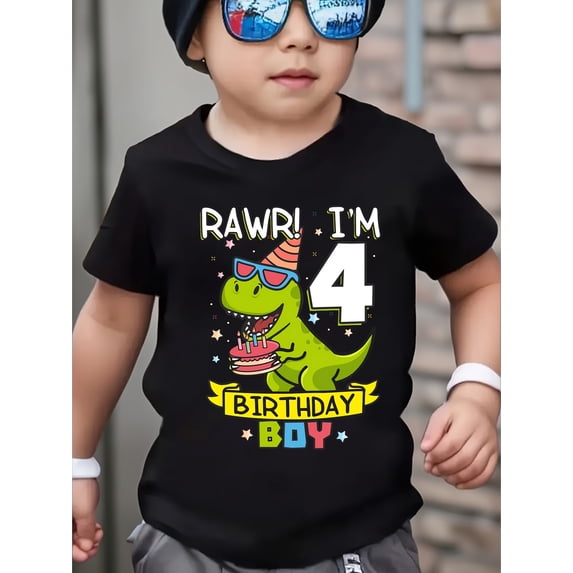 Boy's Cute Cartoon Dinosaur 4th Birthday T-Shirt