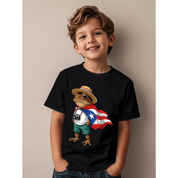 Boy's Cute Cartoon Puerto Rico Coqui Frog Graphic T-Shirt