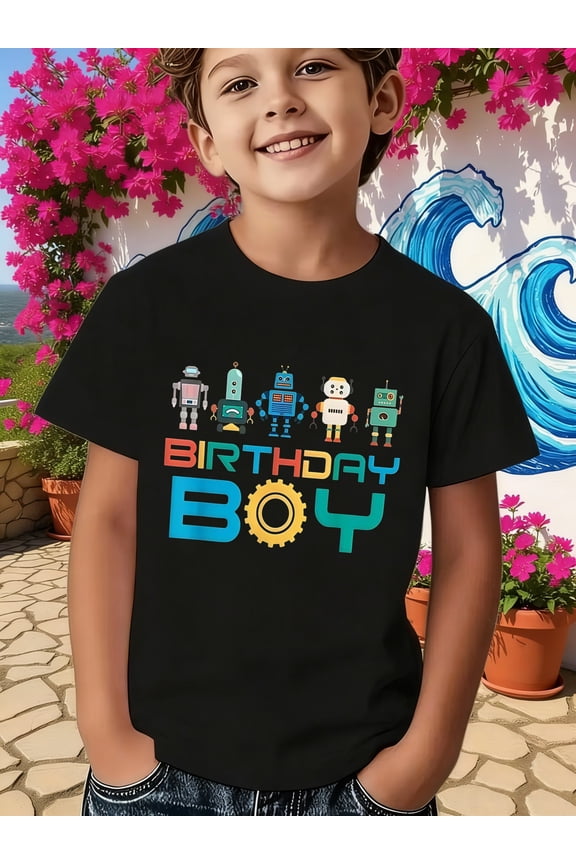 Boy's Cute Cartoon Robot Birthday Boy T-Shirt